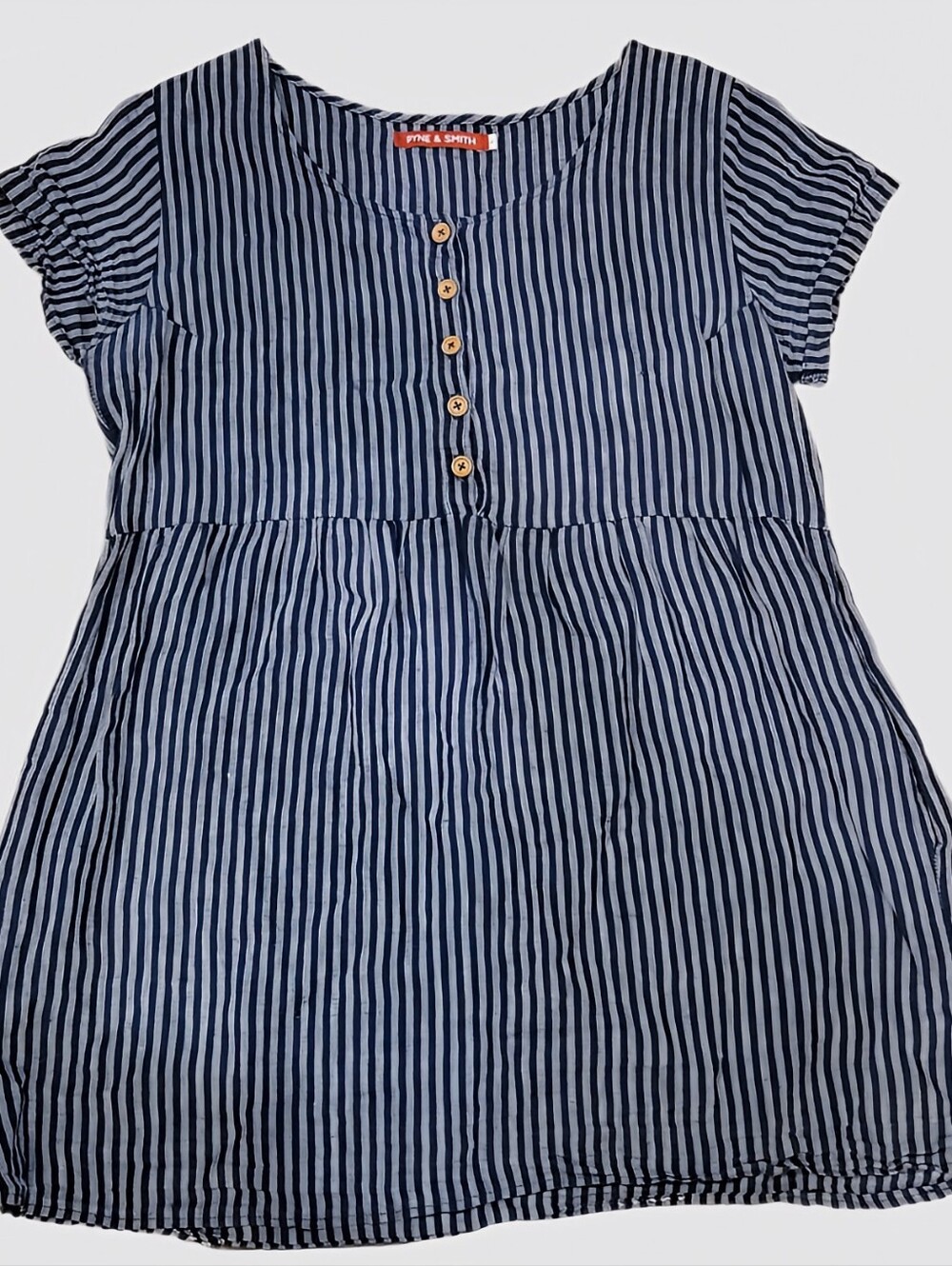 Pyne & Smith #10 Fine European Linen Navy Stripe Shift Dress SzL Minimalist